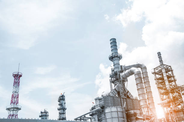 istock Industrial view at oil refinery plant form industry zone 697485330