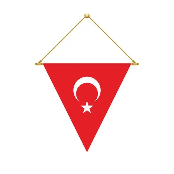 Vector illustration of Turkish triangle flag hanging, vector illustration