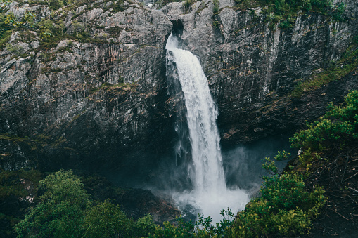 Sceic view of Monafossen waterfall in Norway