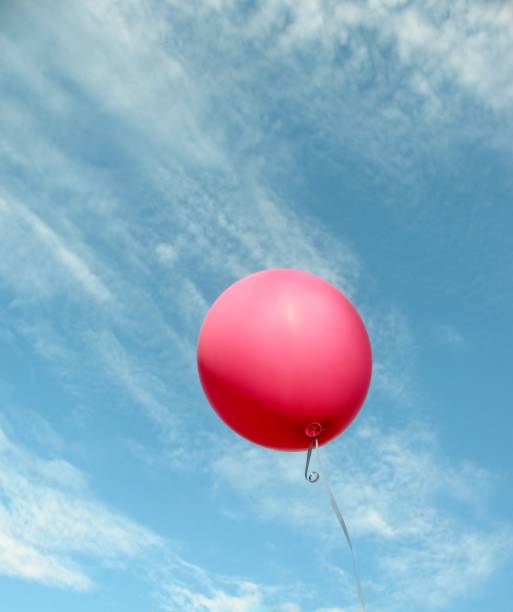 istock Pink air balloon in the blue sky 697510450