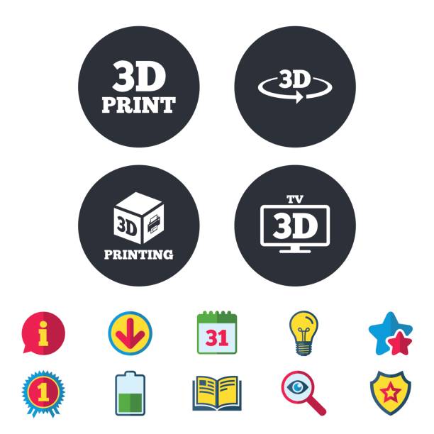 ilustraciones, imágenes clip art, dibujos animados e iconos de stock de iconos de la tecnología 3d. impresora, flecha de rotación. - three dimensional three dimensional shape printing out technology