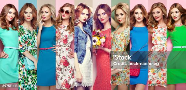 Group Of Beautiful Young Women Stock Photo - Download Image Now - Fashion, Dress, Group Of People