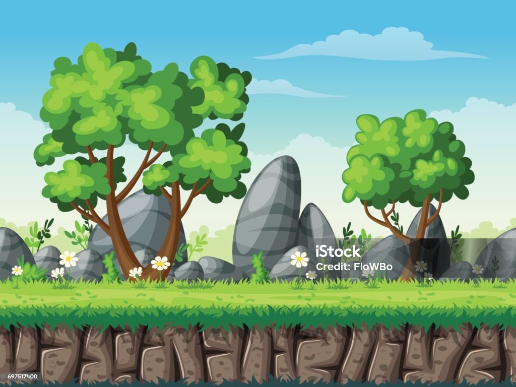 Seamless Cartoon Nature Background Vector Illustration With Separate Layers  Stock Illustration - Download Image Now - iStock