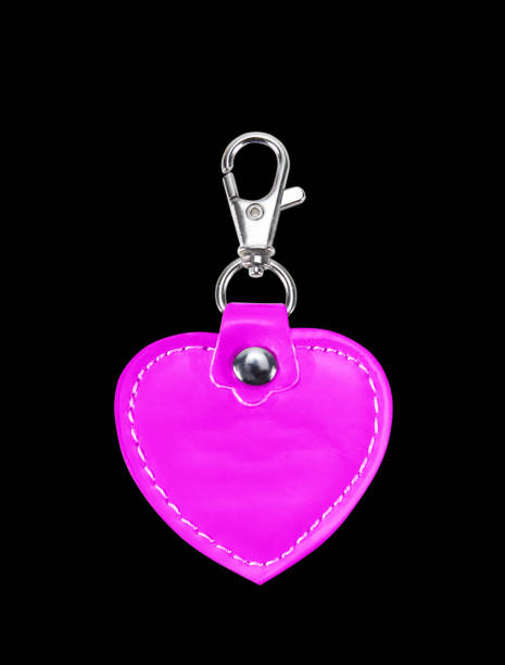 istock Leather Round Keychain with clip lock for Key Isolated on black background 697517786