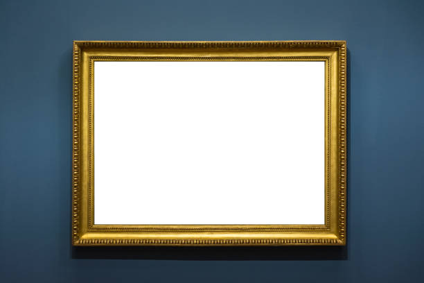 blank kunstmuseum geïsoleerd schilderij frame decoratie binnenshuis muur wit sjabloon - muur fotos stockfoto's en -beelden