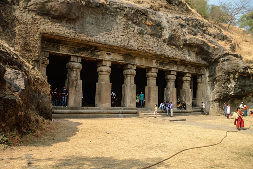 Mumbai: Unesco. Hindu Temple, Elephanta Island caves, near Mumbai, Bombay, Maharashtra state, India
