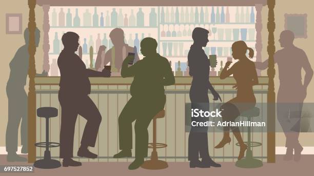 Social Bar Stock Illustration - Download Image Now - Men, Bar - Drink Establishment, Drinking