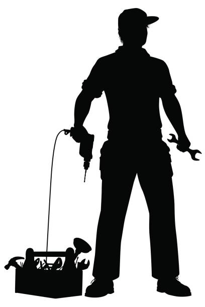 Emergency repairman silhouette vector art illustration