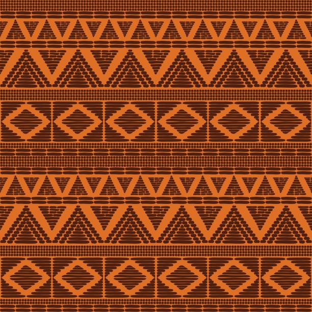 Tribal pattern vector seamless Tribal pattern vector seamless. African print with in sun orange colors. Background for fabric, wallpaper, wrapping paper and card template. peruvian culture stock illustrations
