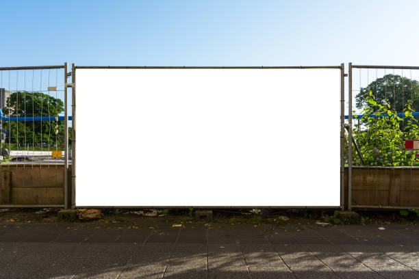 istock Blank Construction Gate Ad Blockade Fence Large White Isolated Template Working Industry 697535238