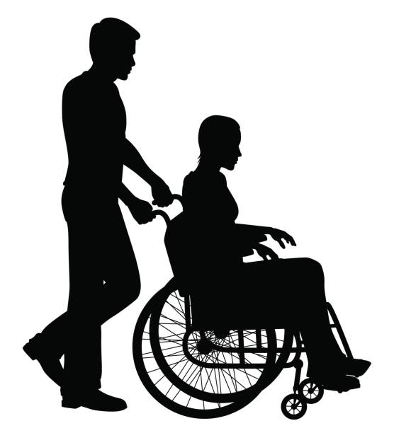 Patient in wheelchair vector art illustration