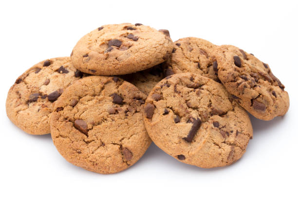 istock Chocolate chip cookies isolated on white background. 697545384