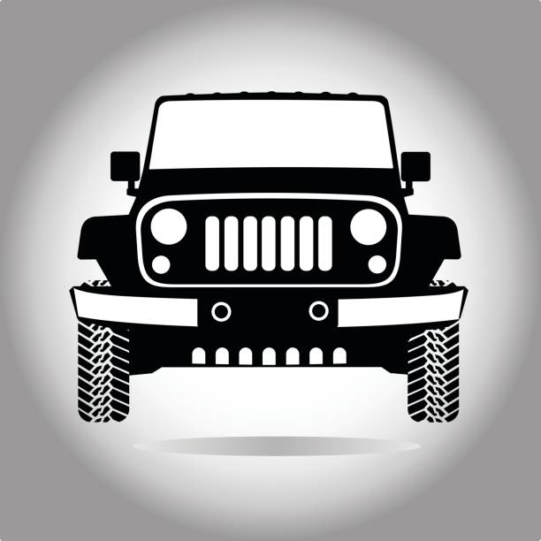 stockillustraties, clipart, cartoons en iconen met suv 4 x 4 aan de voorzijde - jeep