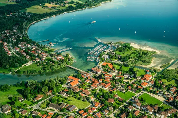 Aerial view Seeon-Seebruck. Seeon-Seebruck is a municipality in the Upper Bavarian county of Traunstein in Germany. It is located north of the Chiemsee in the Chiemgau.