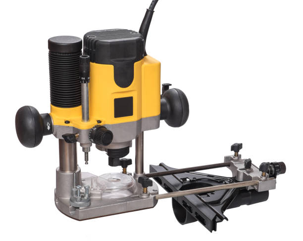 istock Yellow plunge router with fine adjustment. 697576692