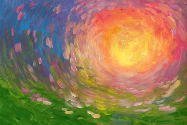 Summer sun oil painting, impressionism Large brush strokes oil painting, art background sun painting stock illustrations