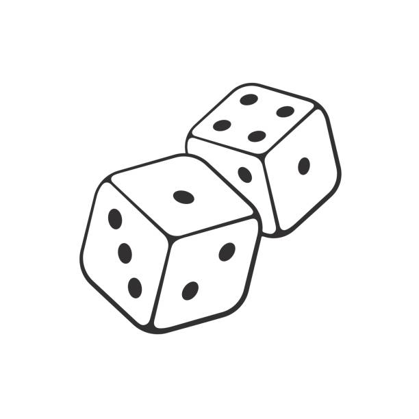 Doodle of two white dice with contour Vector illustration. Hand drawn doodle of two white dice with contour. Gambling symbol. Cartoon sketch. Decoration for greeting cards, posters, emblems, wallpapers dice stock illustrations