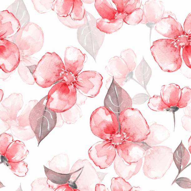 istock Watercolor floral pattern. Seamless background with red flowers 14 697593928