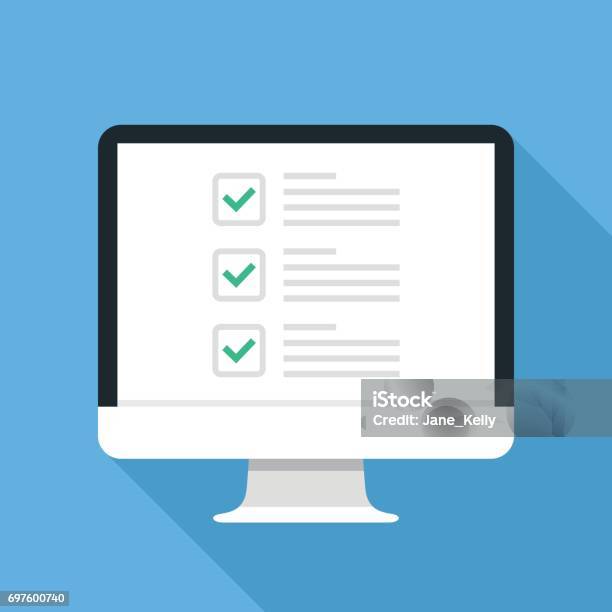 Checkboxes On Computer Screen Checkboxes And Green Checkmarks Survey Feedback Complete Tasks Todo List Concepts Modern Concept For Web Banners Web Sites Infographics Creative Flat Design Vector Illustration Stock Illustration - Download Image Now