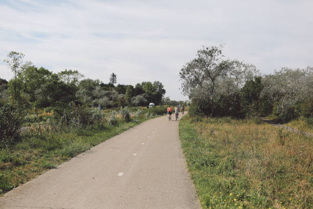 istock Rear View Of People Riding Bicycle On Road Against Sky 697607795
