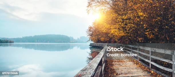 Autumn Path By The Lake Stock Photo - Download Image Now - Autumn, Footpath, Landscape - Scenery