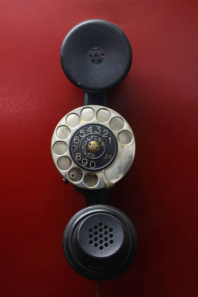 istock Vintage Telephone Against Red Background 697627371