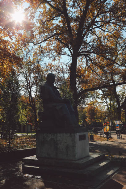 istock Statue Against Trees In Park During Autumn 697627401