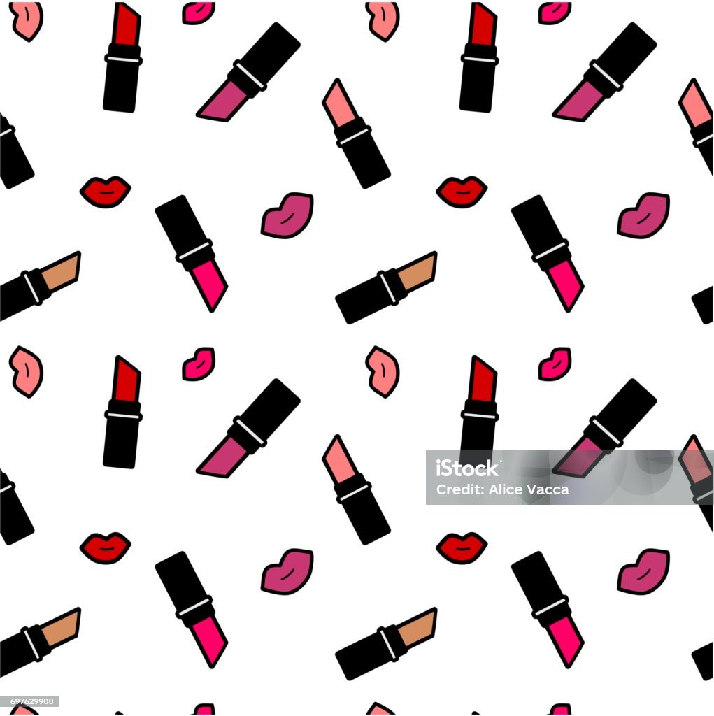 cute colorful cartoon lipstick seamless vector pattern background illustration cute colorful cartoon lipstick seamless pattern background illustration Adult stock vector