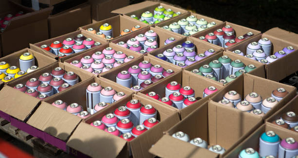 Aerosol cans of spray paint