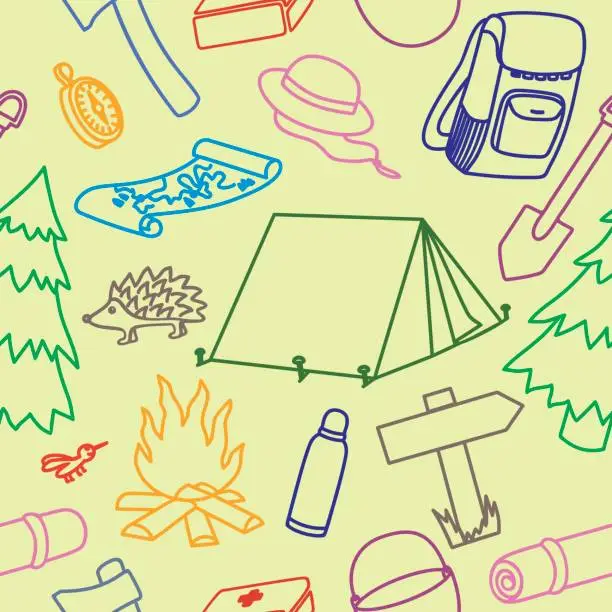 Vector illustration of Tourism and camping Seamless pattern