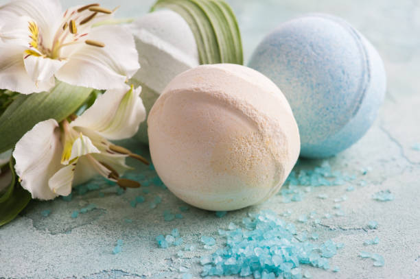istock Bath bomb, soap and decorative flowers 697655014
