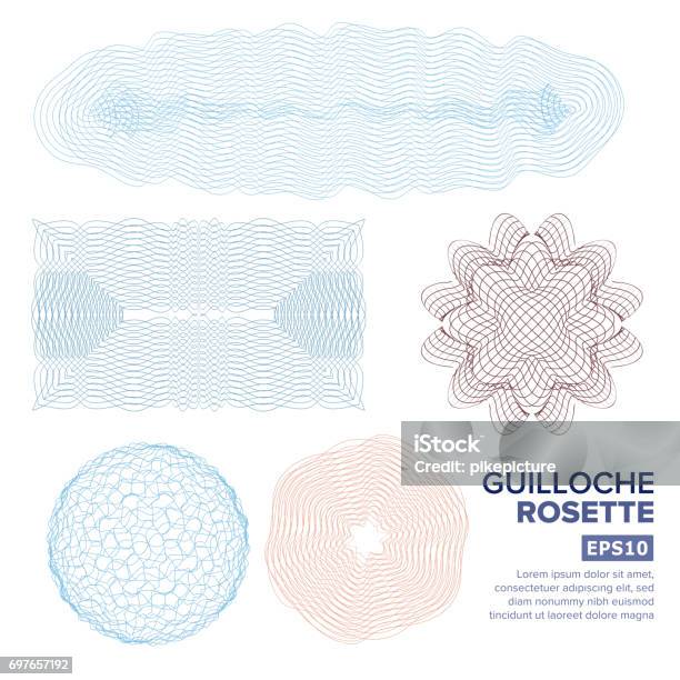 Guilloche Rosette Set Vector Decorative Abstract Rosette Elements For Diploma Certificate Money Or Passport Guilloche Background Rosette Vector Illustration Stock Illustration - Download Image Now