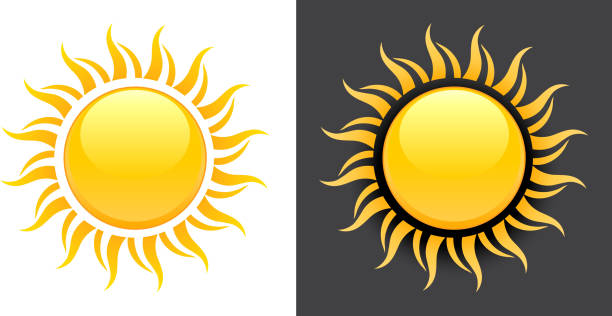 illustrazioni stock, clip art, cartoni animati e icone di tendenza di icona del vettore del sole estivo giallo su sfondo bianco e nero. - sun weather symbol computer icon