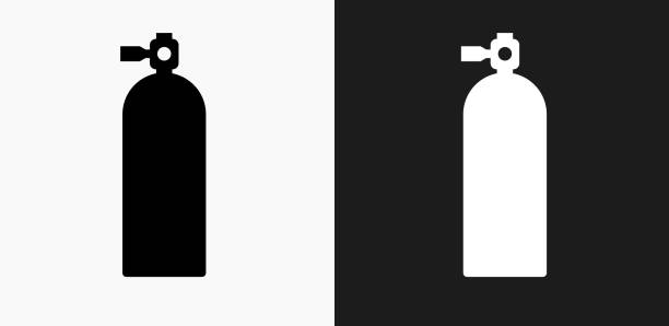 sauerstoff-tank-symbol auf schwarz-weiß-vektor-hintergründe - tauchgerät stock-grafiken, -clipart, -cartoons und -symbole