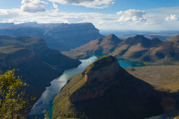 Lake near the Three Rondavels, from Blyde River Canyon, South Africa. Famous landmark. African panorama