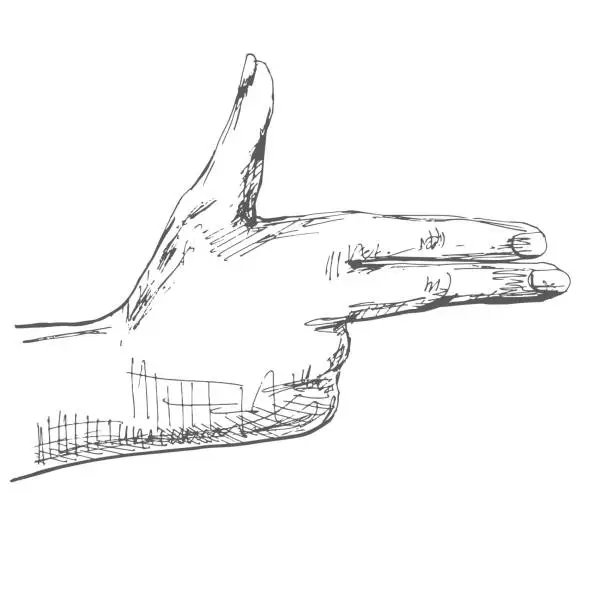 Vector illustration of Hand, gesture pistol. Illustration in sketch style. Hand drawn vector illustrations.