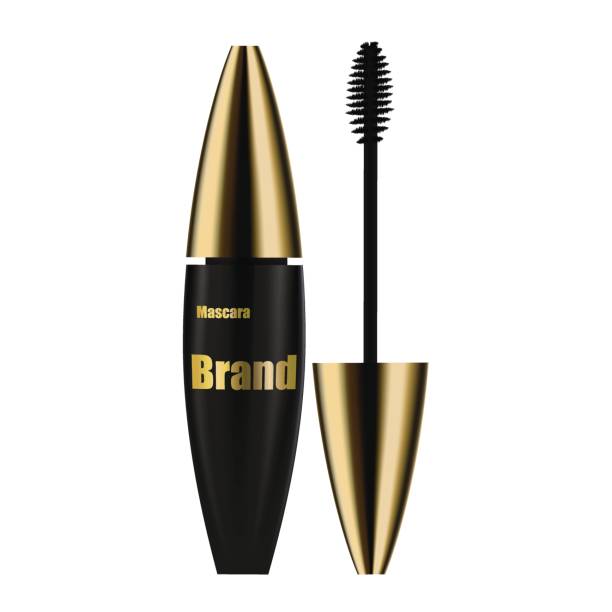 schwarze mascara mit einer goldenen kappe und pinsel - box white blank computer software stock-grafiken, -clipart, -cartoons und -symbole