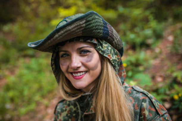 istock Happy woman in military 697671414