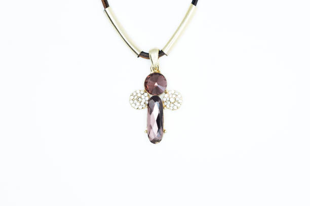 istock on a white background lies a necklace on the neck with a geme 697681700
