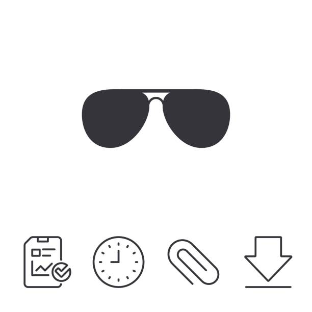 Aviator sunglasses sign icon. Pilot glasses. Aviator sunglasses sign icon. Pilot glasses button. Report, Time and Download line signs. Paper Clip linear icon. Vector aviator glasses stock illustrations