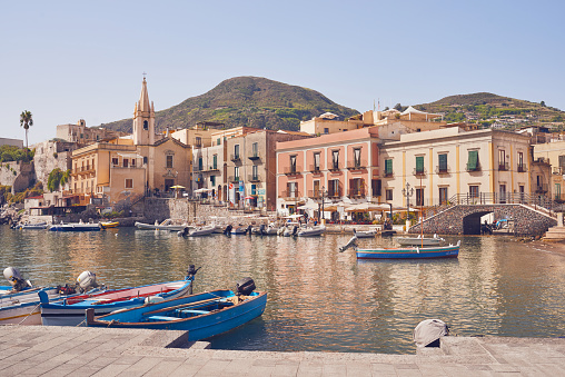 Aeolian Islands - Lipari - Sicily - Harbor, church in the background