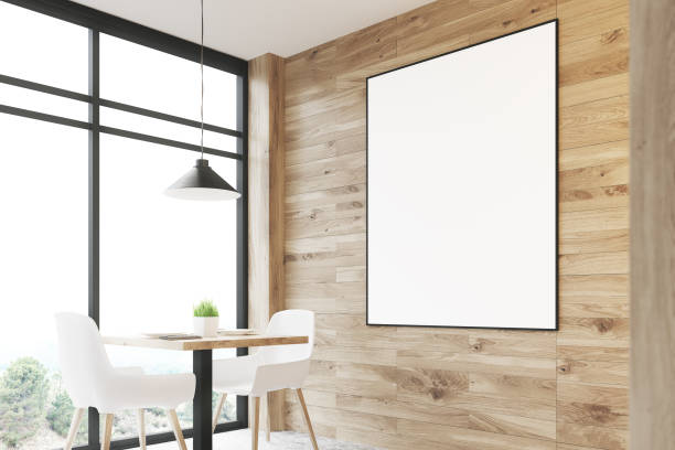istock Light wooden bar, tables close up 697699648