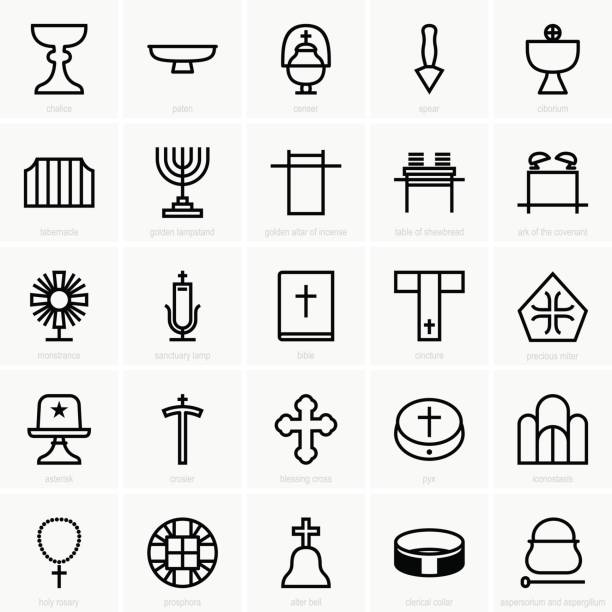 ilustrações, clipart, desenhos animados e ícones de religião ícones - church symbol rosary beads christianity