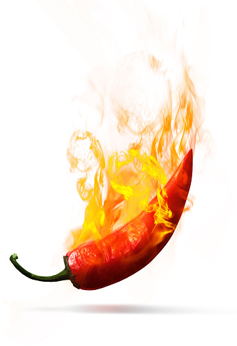 fiery red pepper on a white background