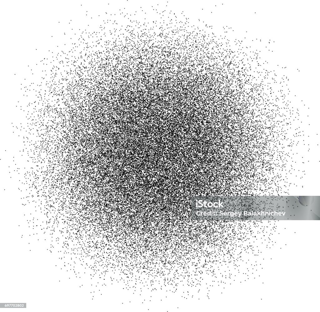 Pó preto abstrato de forma redonda, isolada no fundo branco. Pulverização de partículas finas. Ilustração em vetor. EPS 8 - Vetor de Partícula royalty-free