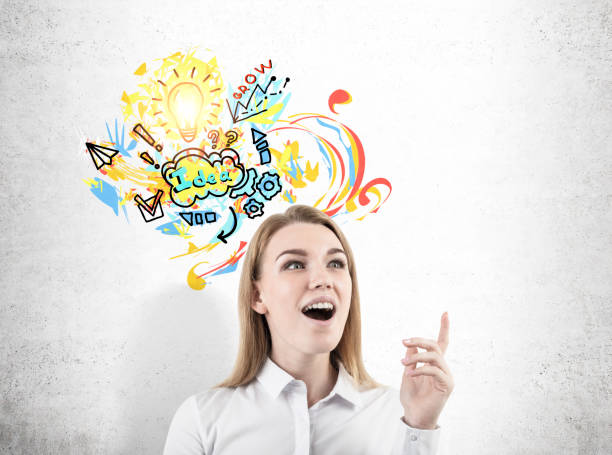istock Astonished blond woman and bright idea 697705992