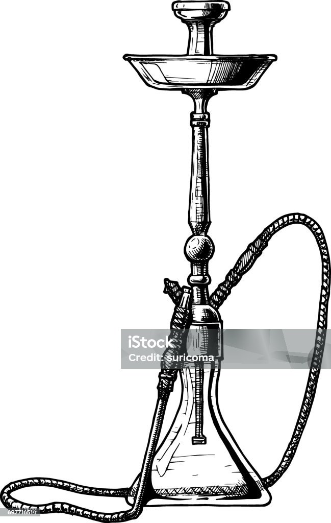 Hookah on white background Vector hand drawn sketch of hookah in vintage engraved style. isolated on white background. Art stock vector