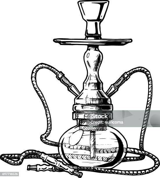 Hookah On White Background Stock Illustration - Download Image Now - Art, Black And White, Cartoon