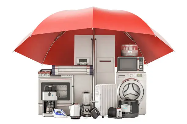 Photo of Household kitchen appliances, guarantee and protection concept. 3D rendering