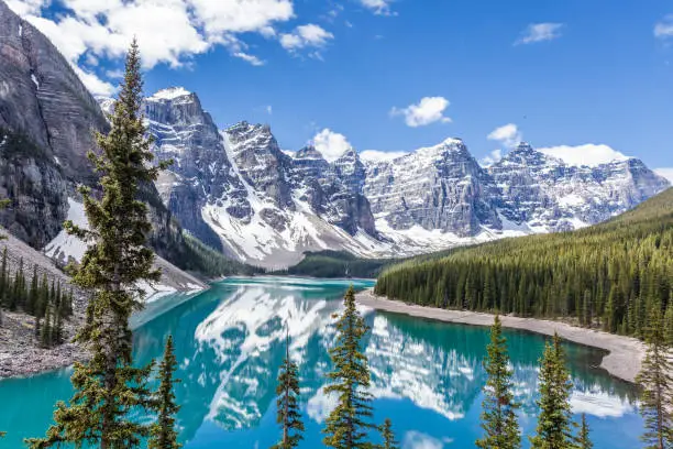 Photo of Moraine lake in Banff National Park, Canadian Rockies, Canada.